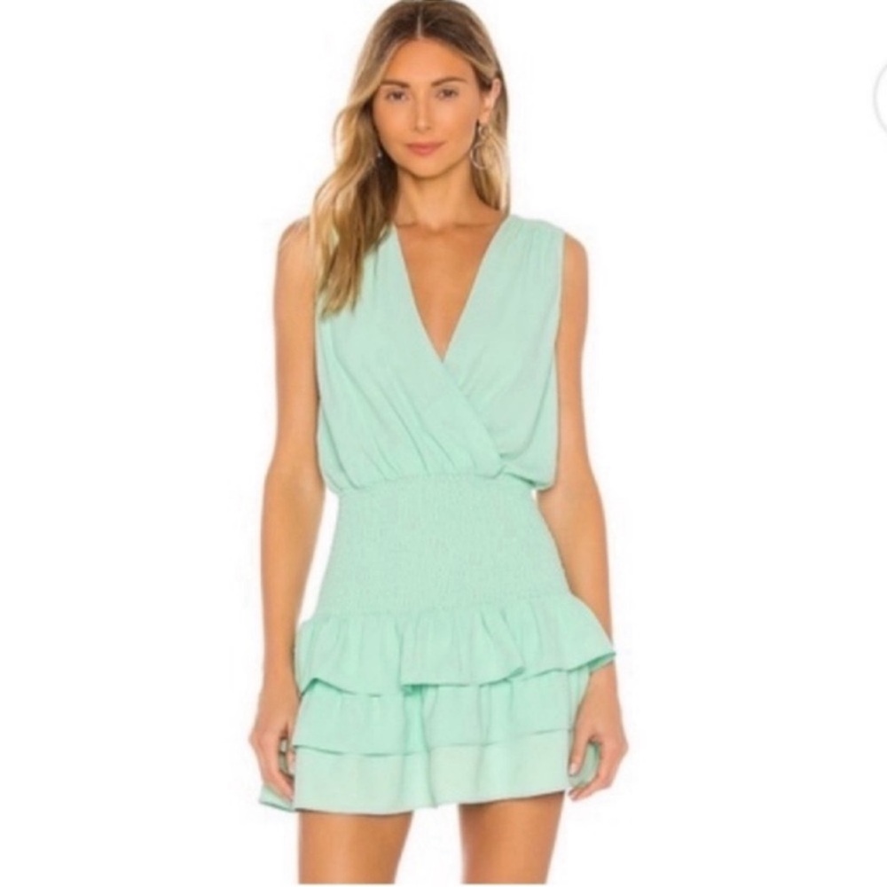 AMANDA UPRICHARD Chantal Mini Elastic Waist Dress in Seamist Size Large